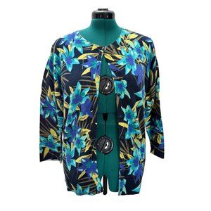 Merona Womens Blue Floral Cardigan Sweater XL